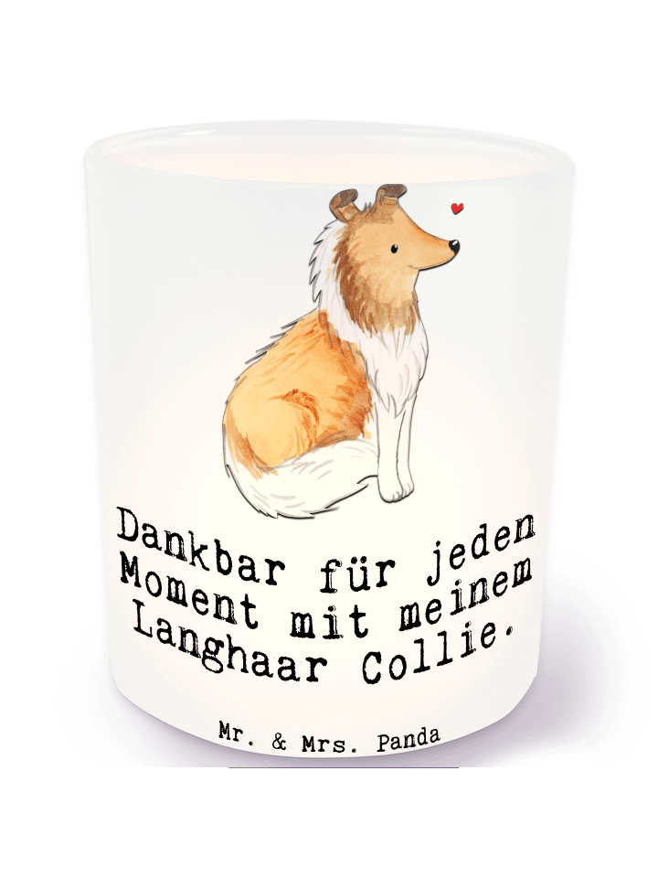 Windlicht Langhaar Collie Moment mit Spruch in Transparent