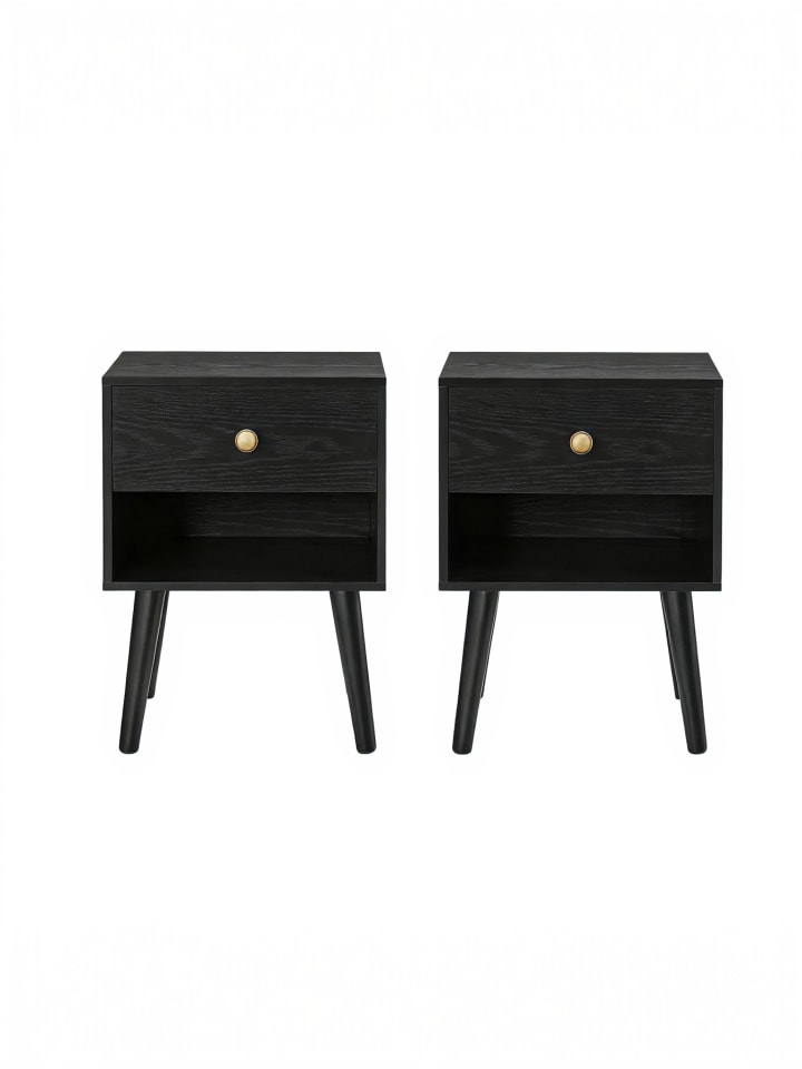 2er-Set: Nachttisch Miranta in Schwarz - (B)39 x (H)55 x (T)28 cm