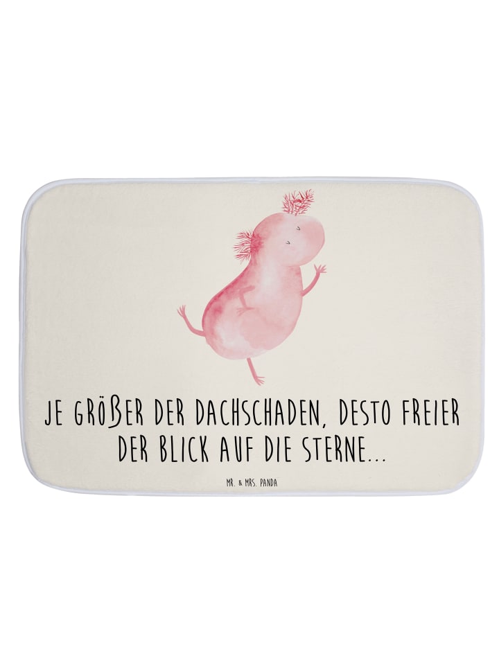 Badezimmerteppich Axolotl Tanzen mit Spruch in Weiß