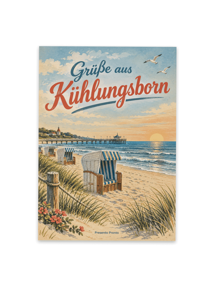 Grußkarte Seebrücke nostalgisch Design mit Spruch in Weiß
