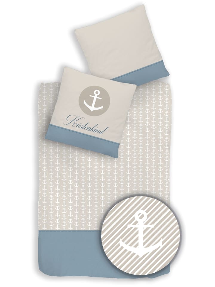 Bettwäsche-Set "Anker Küstenkind" in Blau / Sand (2-teilig)