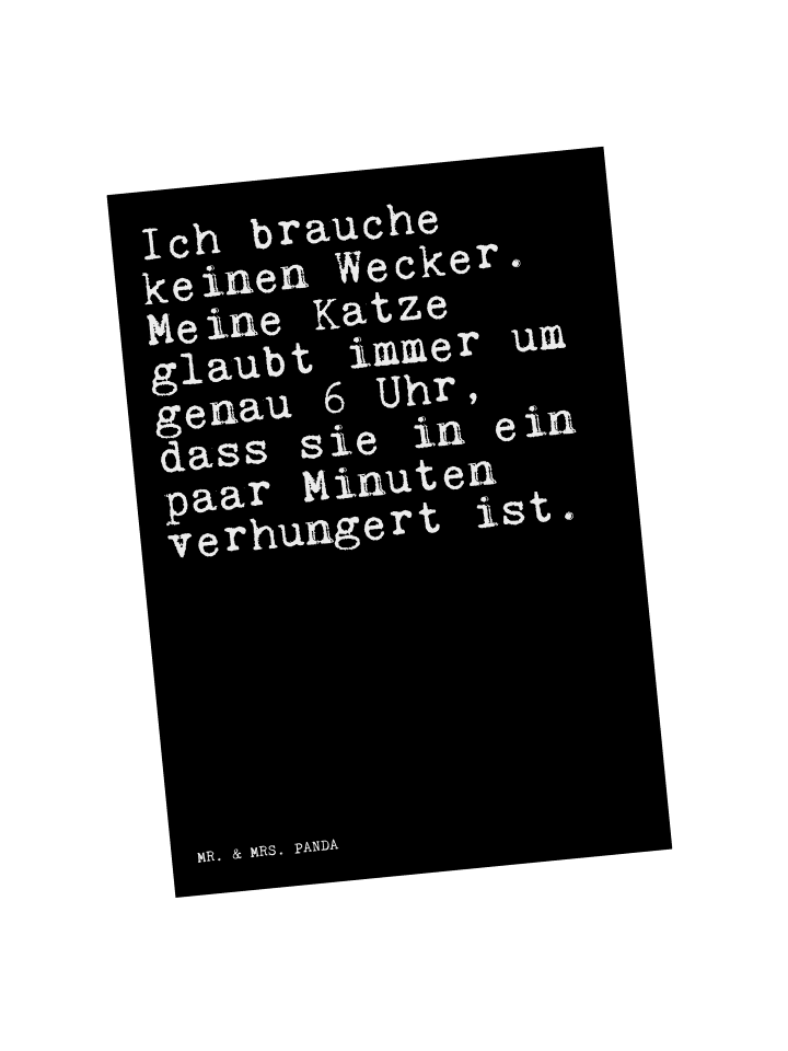 Postkarte Ich brauche keinen Wecker.... mit Spruch in Schwarz