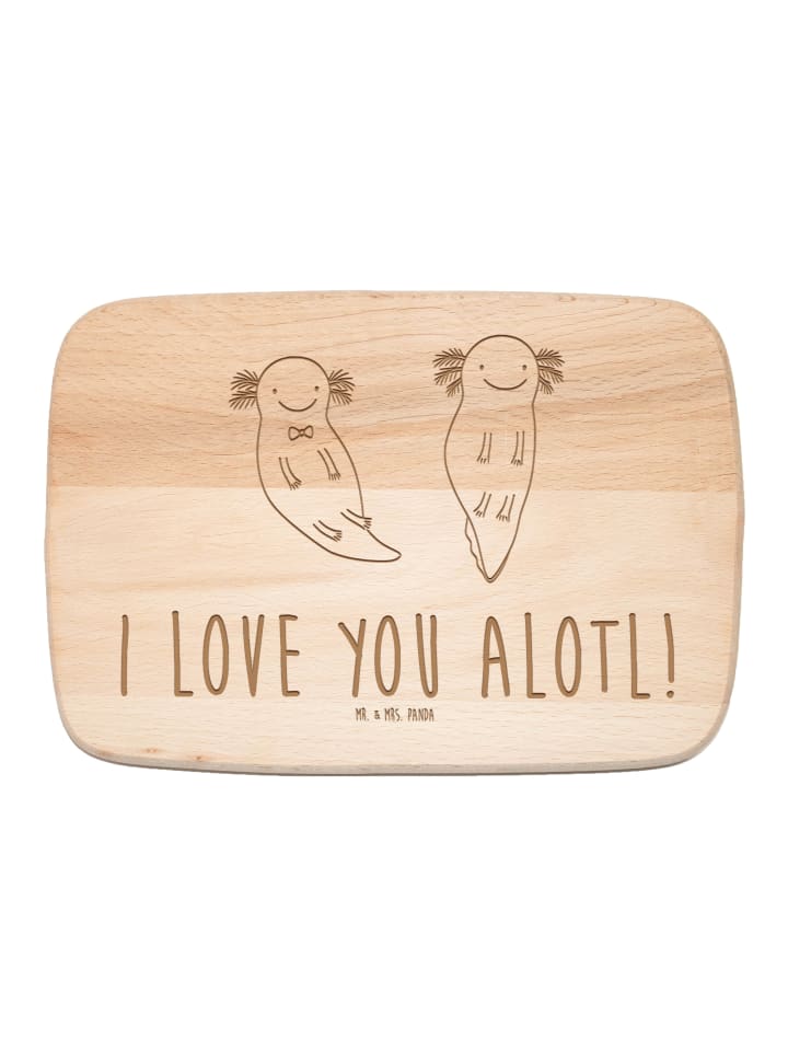 Schneidebrett Holz Axolotl Liebe mit Spruch in Transparent