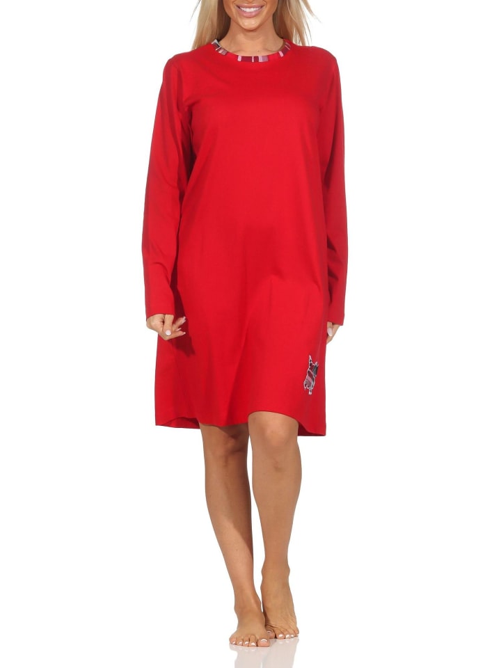 Langarm Nachthemd Tiermotiv - 87574 in rot