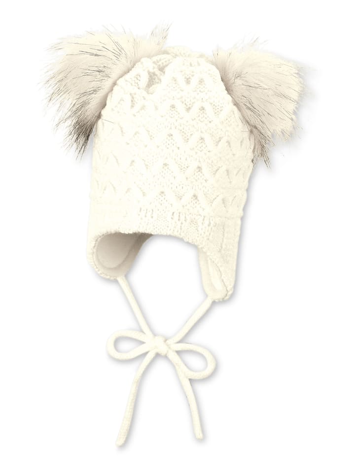 Strickmütze Pompons in ecru