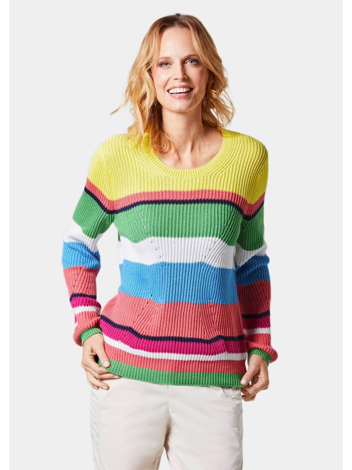 Pullover im Baumwoll-Mix in koralle / grün / gemustert