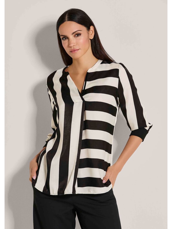 Tunika-Bluse mit 3/4-Ärmeln in schwarz / wollweiß