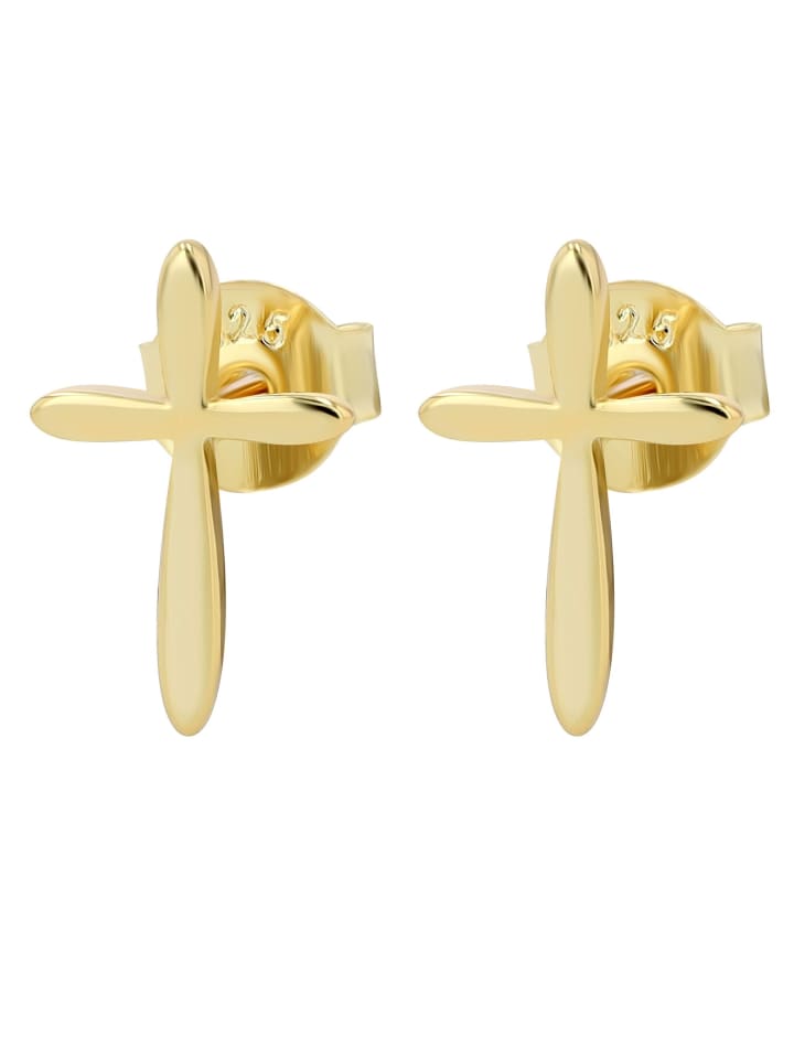 Damen Ohrstecker Kreuz aus 925 Silber in gold