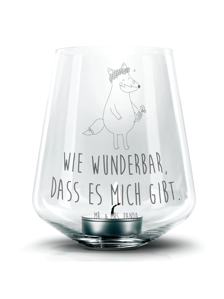 Kerzenständer Fuchs Blumen mit Spruch in Transparent