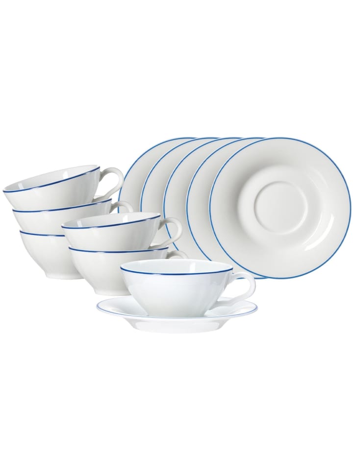 6er Set Teetassen mit Untertassen Ostfriese in Blau 100 ml