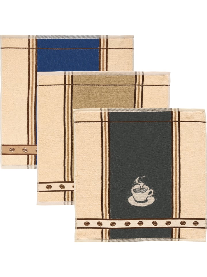 Frottier, Jacquard Frottier-Geschirrtuch 3er-Pack Espresso in Kaffee