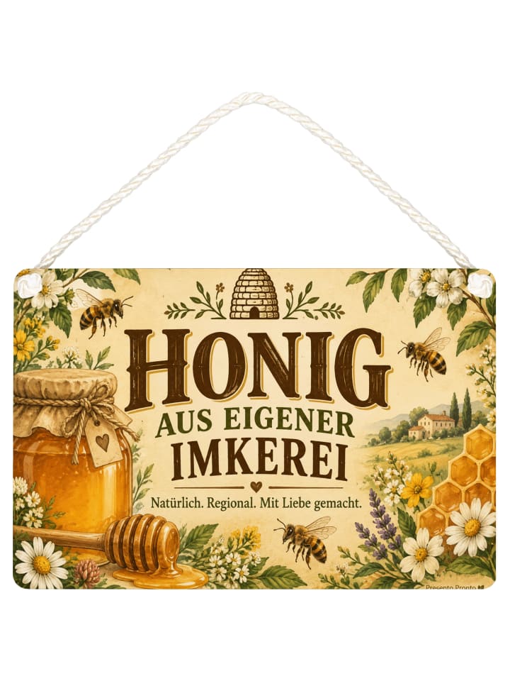 Holzbild Honigglas rustikal Design mit Spruch in Weiß