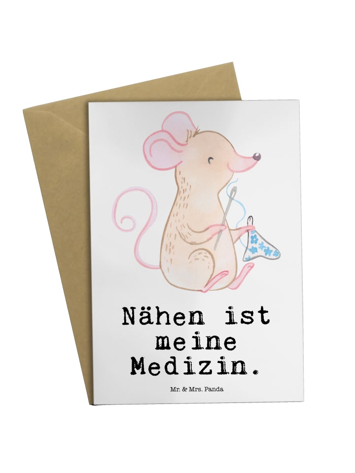 Grußkarte Maus Nähen mit Spruch in Weiß