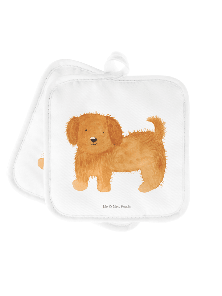 2er Set Topflappen Hund Flauschig ohne Spruch in Weiß