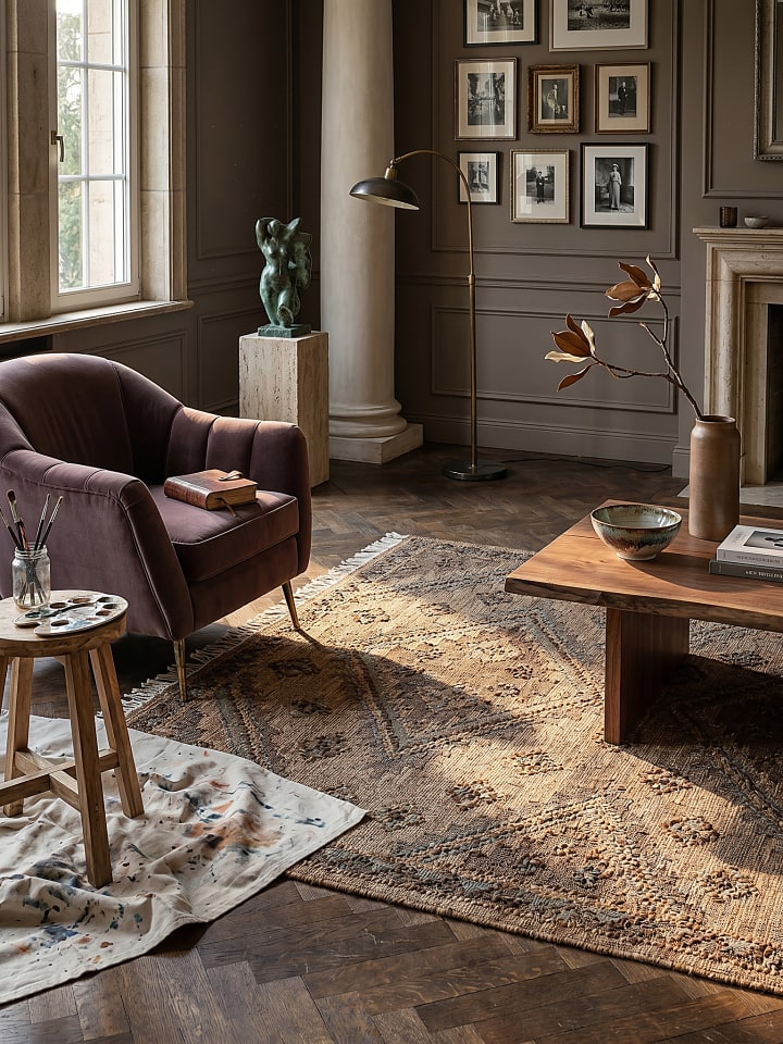 Jute-Teppich Naturfaser BERMEO 26% Wolle Boho Berber Wohnzimmer in Natur