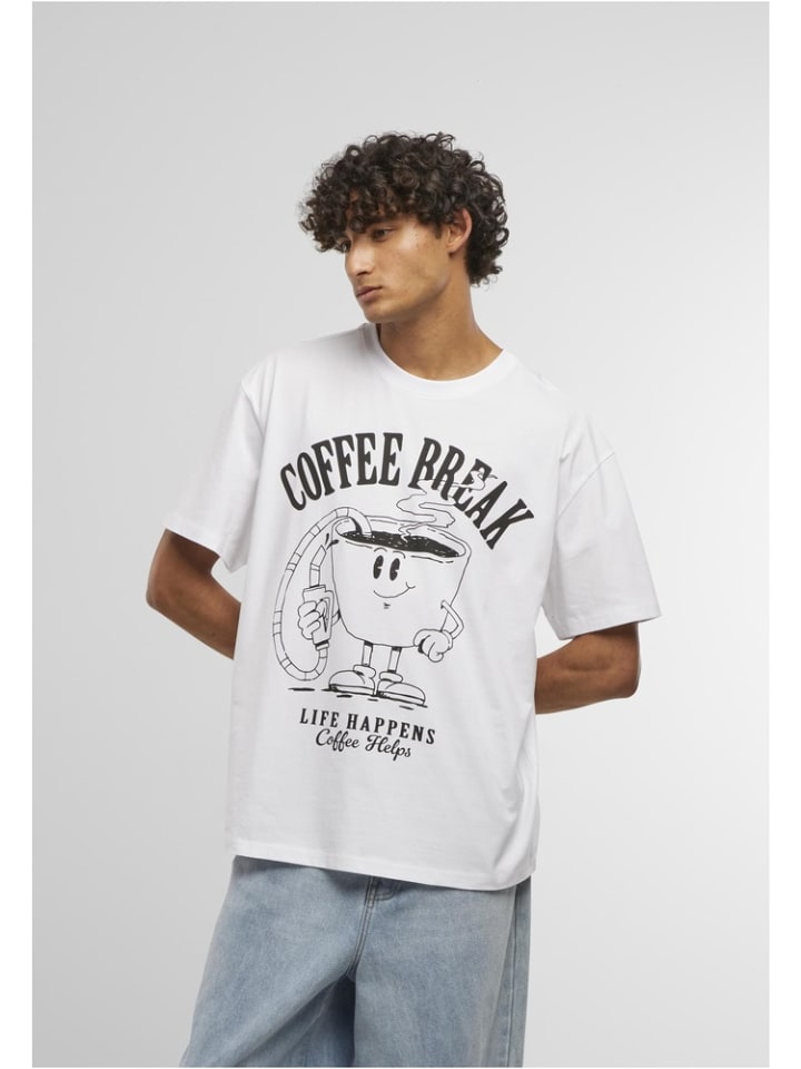 T-Shirt "Life Happens Coffee Helps Oversize Tee" in Weiß