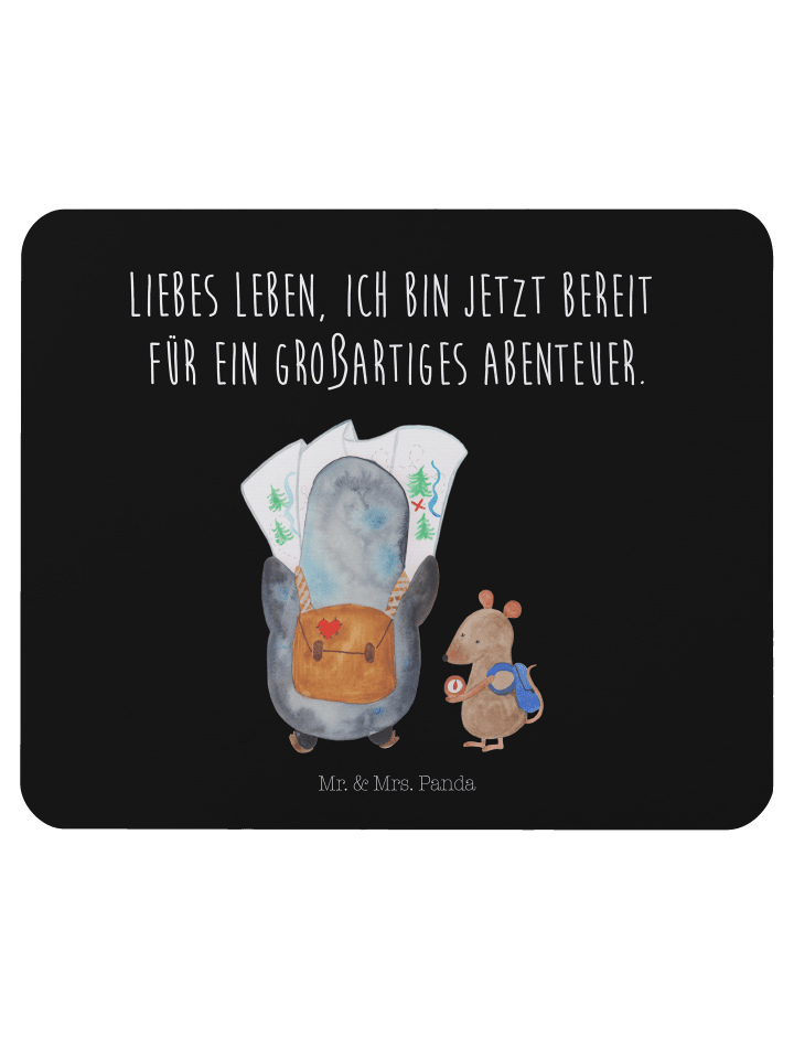 Mouse Pad Pinguin & Maus Wanderer mit Spruch in Schwarz