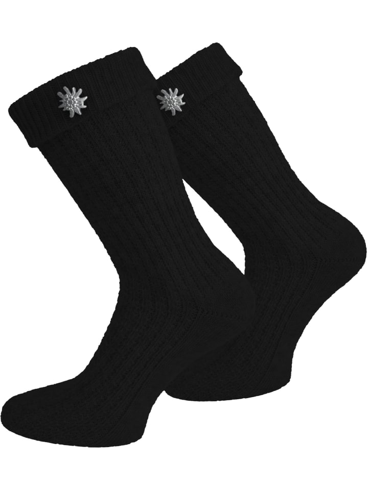 Trachtensocken mit Edelweiß-Pin in Schwarz