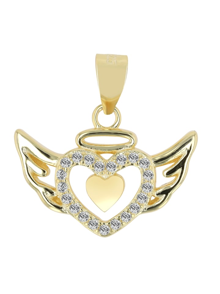 Damen Anhänger Herz aus 925 Silber mit Zirkonia in gold