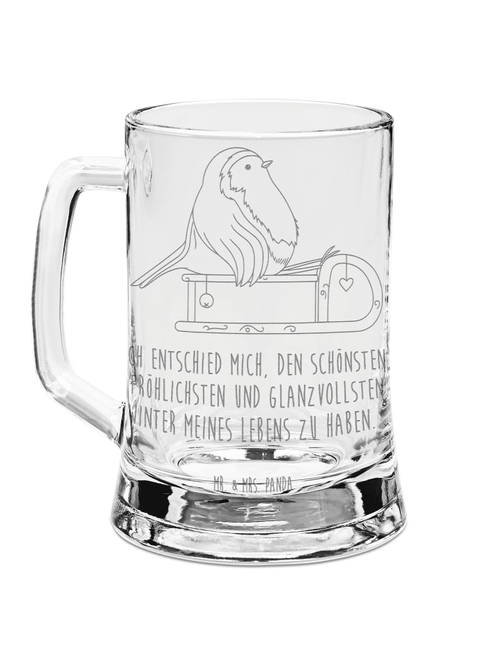 Bierglas Rotkehlchen Schlitten mit Spruch in Transparent
