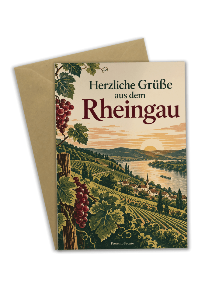 Grußkarte Weinberg warm Design mit Spruch in Weiß