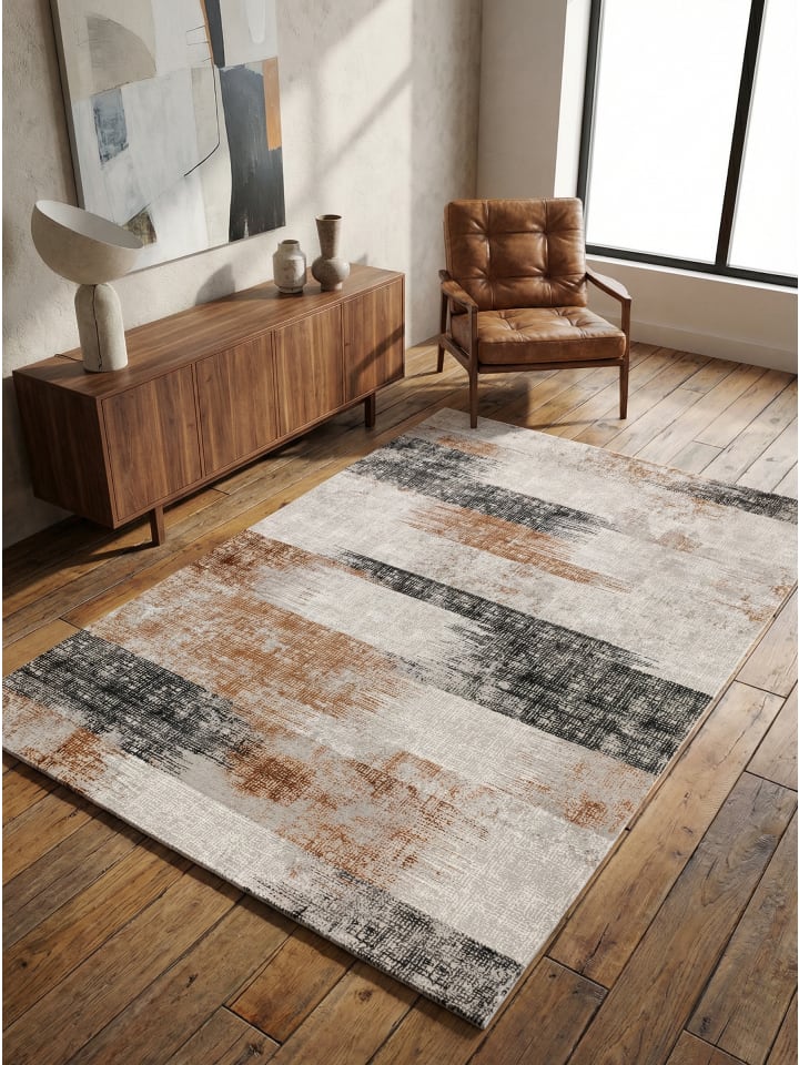 Teppich Velours, Zeitgenössisches Design, Reliefartiger Flor in Terrakotta