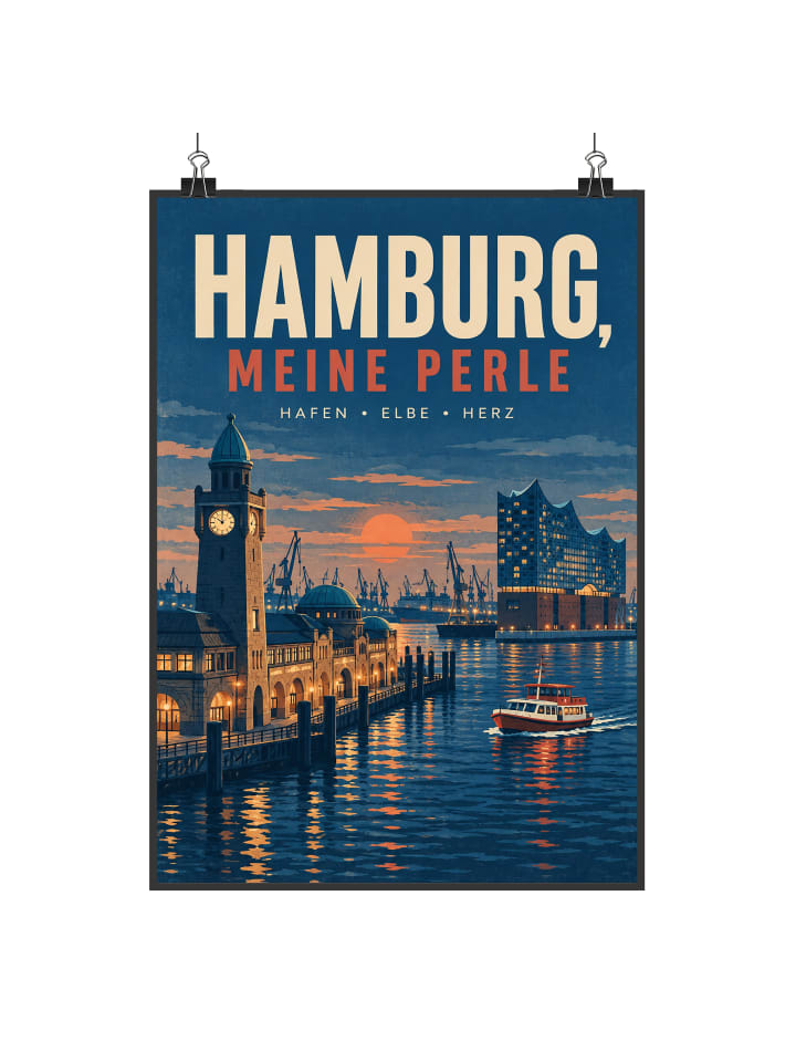 Poster Hafen nostalgisch Design mit Spruch in Weiß
