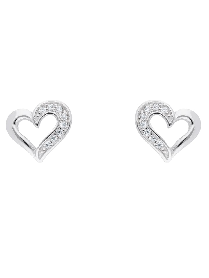 925 Silber Ohrringe / Ohrstecker Herz mit Zirkonia in silber