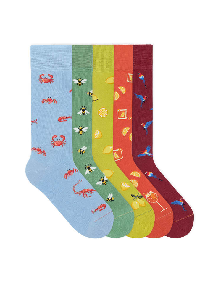 Motivsocken Seasonal Icon Bundle in Crab/Bees/Lemon/Spritz/Parrot