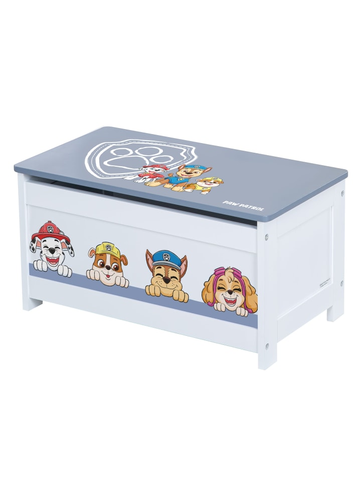 Paw Patrol Truhenbank – Holztruhe mit Dämpfungsbeschlag, weiß/blau bedruckt
