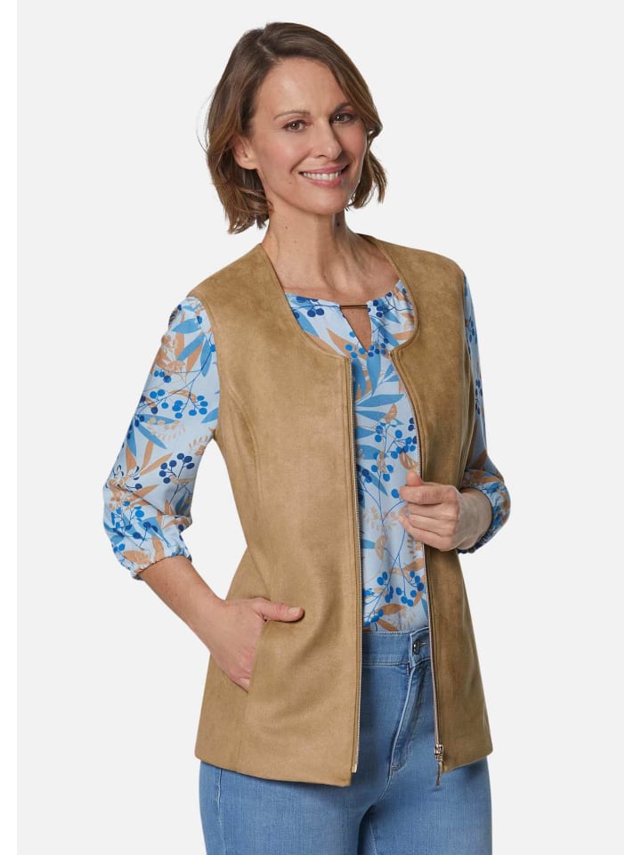 Kurzgröße: Velourslederimitat-Weste in camel