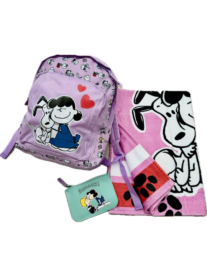 3tlg. Set: Rucksack, Strandtuch, Portemonnaie in Rosa