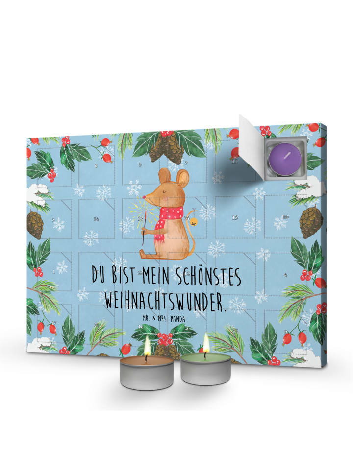 Adventskalender Maus Weihnachten mit Spruch in Eisblau
