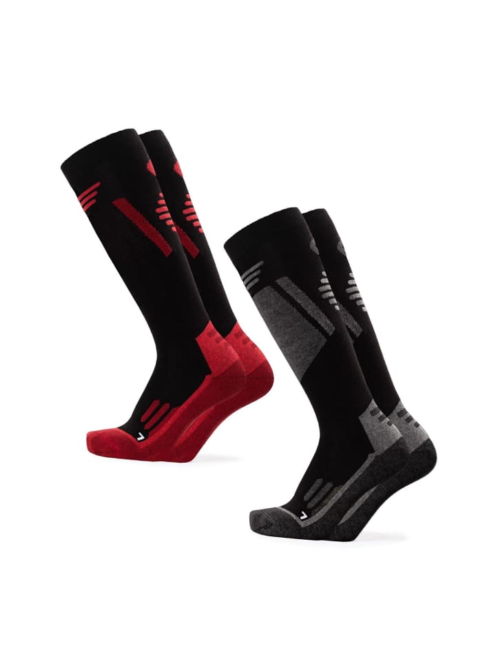 2er Pack Merino Skisocken Toni in Schwarz-Rot