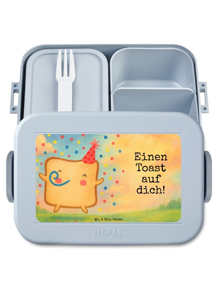Bentobox Toast Party Design mit Spruch in Blau Pastell