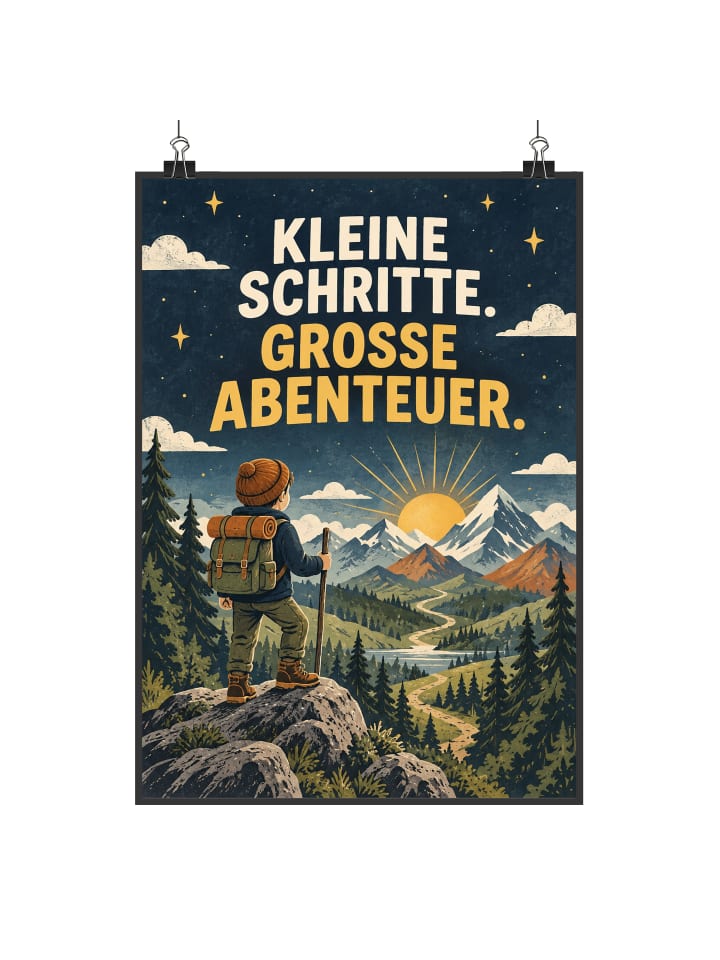 Poster Berg abenteuerlich Design mit Spruch in Weiß