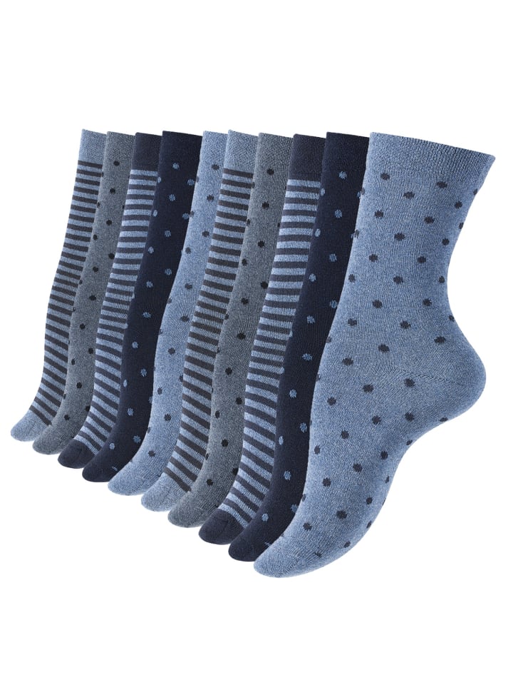 10 Paar Bunte Socken Damen Socken Streifen & Punkte in Jeans blau