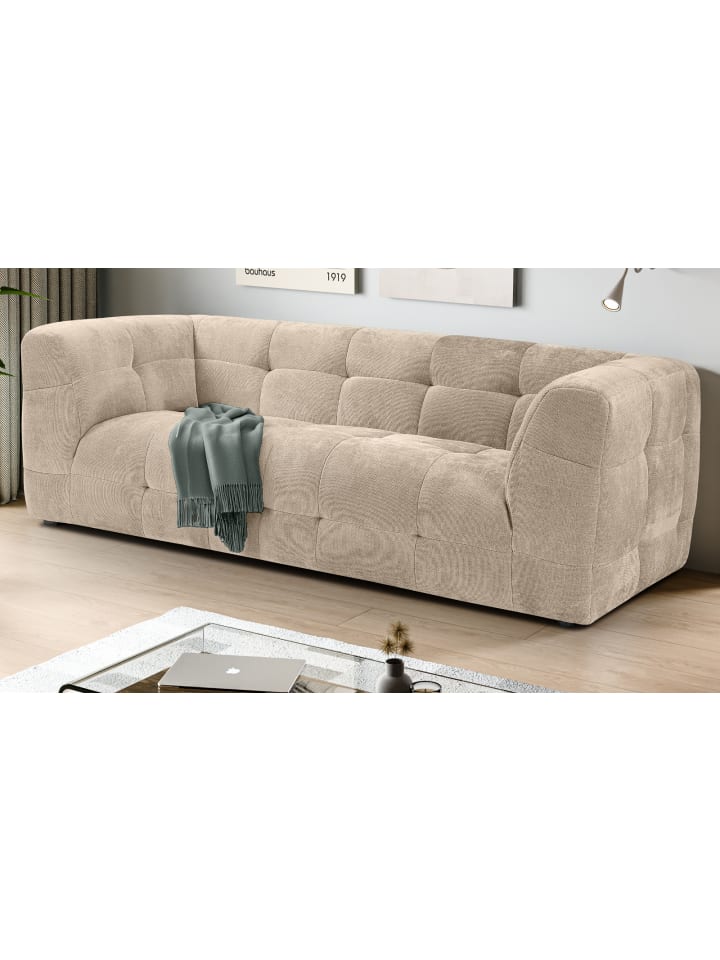 Sofa beige Strukturstoff, Couch 2,5-Sitzer 217 cm mit Steppoptik