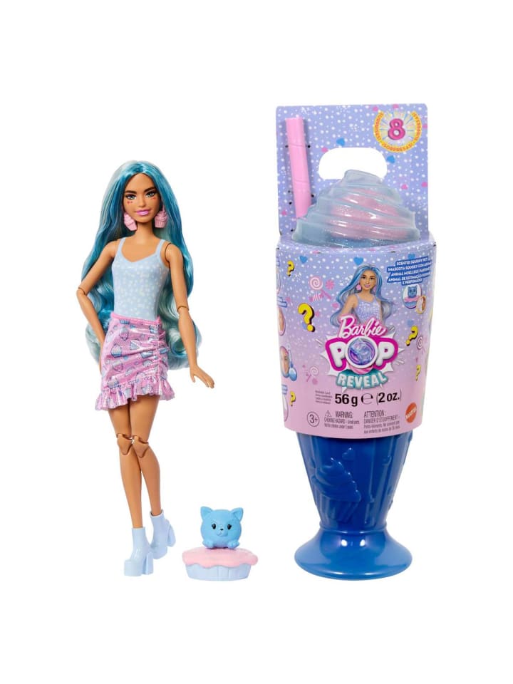 Barbie Pop Reveal Serie Set Modepuppe + Zubehör Cupcake + Haustier JFY61 3+