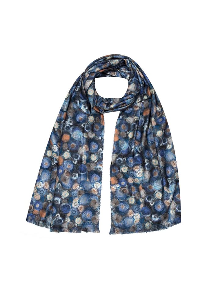 Schal Kreisdesign Alloverprint Feine Fransen in Navy