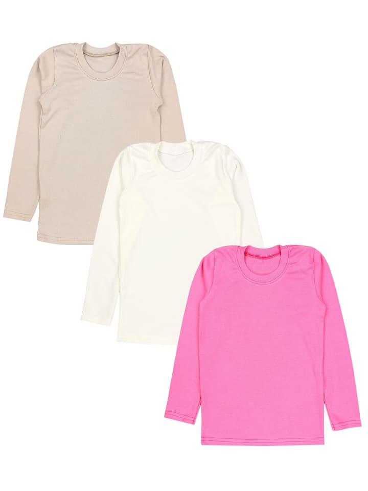 Mädchen Langarmshirt 3er Pack in creme-kombi
