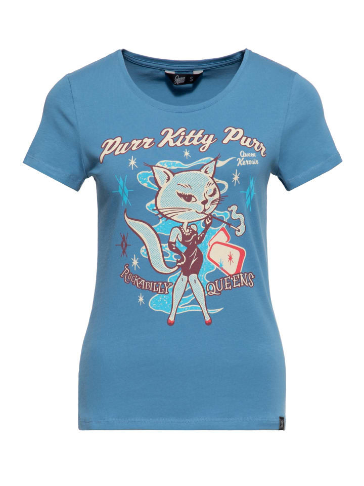 Queen Kerosin T-Shirt Purr Kitty Purr in blau