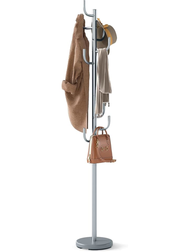 Garderobenständer mit 8-Haken 119cm/175cm in Silber