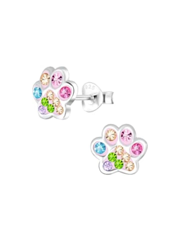 Ohrringe, Ohrstecker PFOTE bunt hell n 925 Sterling Silber, 2-tlg.