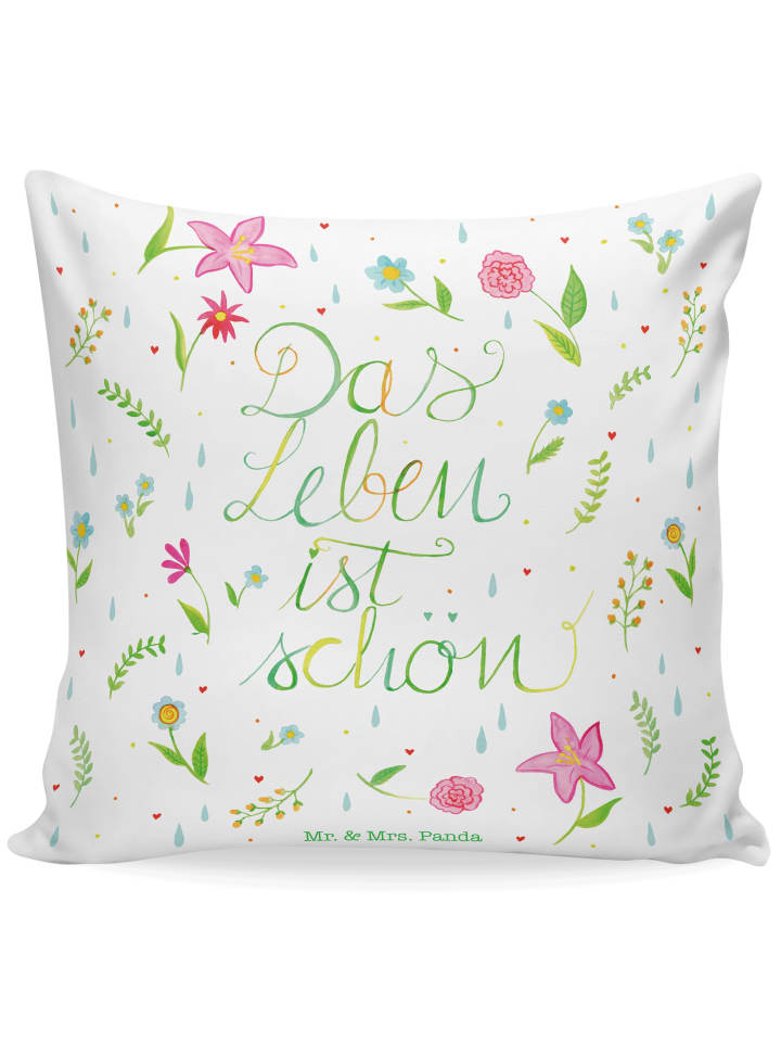 Kissen Blumen Leben mit Spruch in Bunt