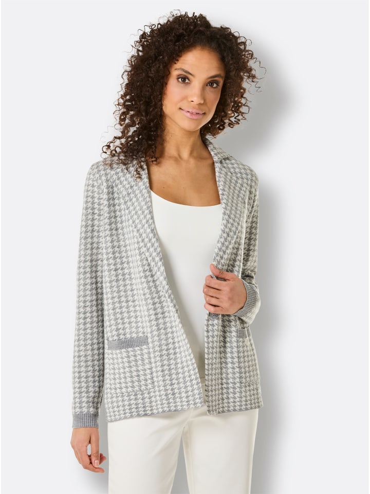 Merino-Strickblazer in steingrau-champagner-gemustert