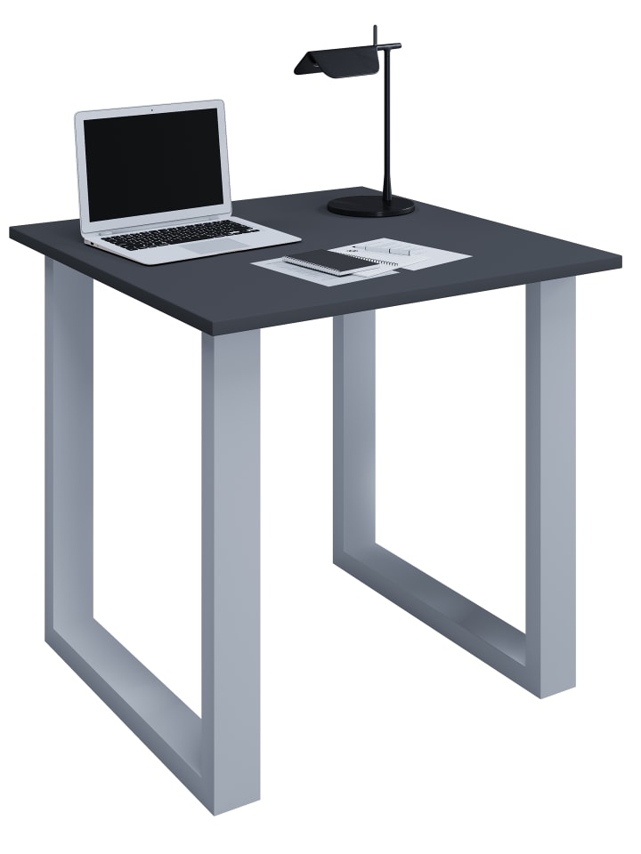 Holz Schreibtisch Bürotisch Computertisch Lona U in Silber / Anthrazit