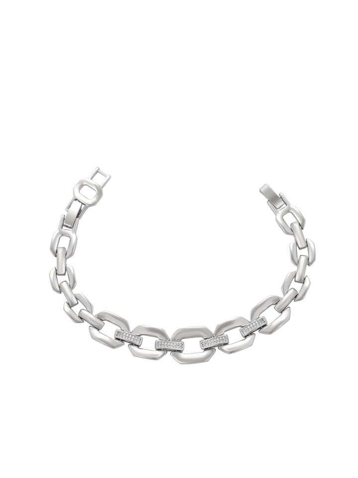 Women Chain Link Bracelet With Rhinestones in Silver