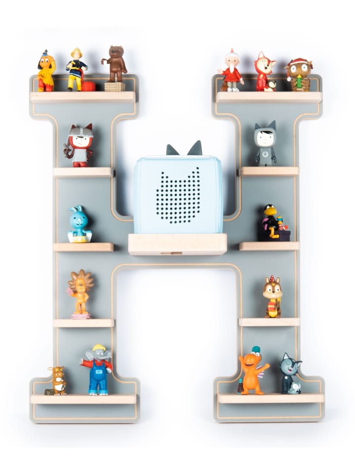 Holz Regal Buchstabe H für Toniebox Tonies Figuren in Grau