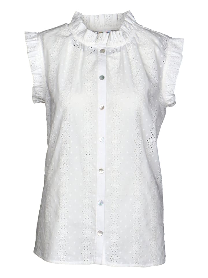 Ärmellose Bluse aus bestickter Baumwolle mit Rüsch